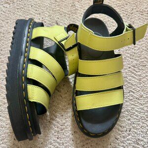 Dr. Martens Blaire green/yellow leather platform buckle sandals, women's size 6
